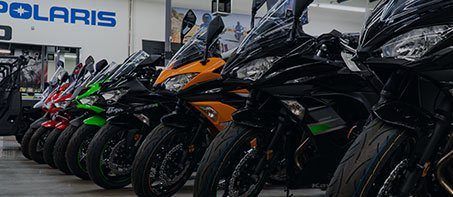 A line of racing motorcycles.